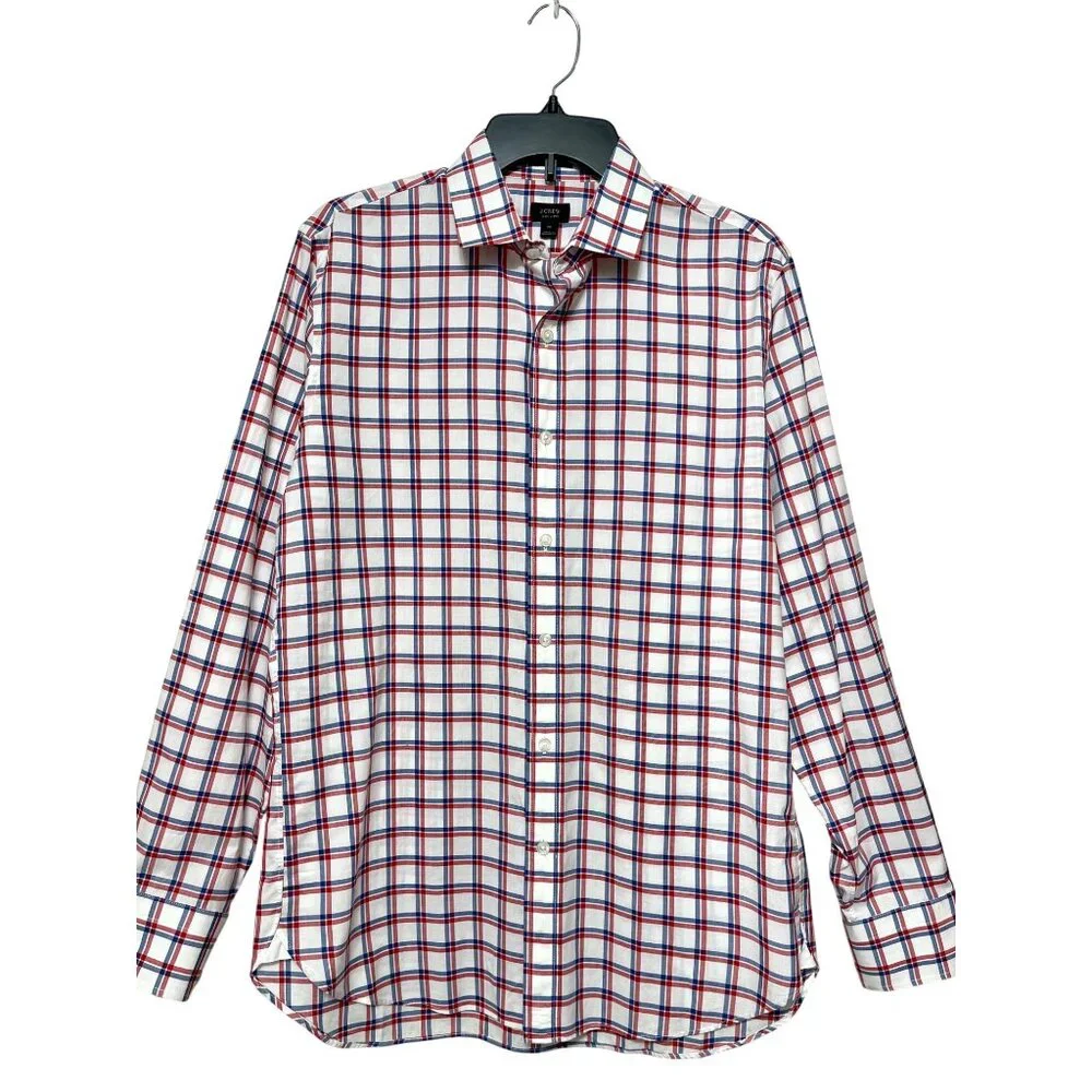 J.Crew Mens Cotton Red & Blue Plaid Button-Down Long‎ Sleeve Shirt M